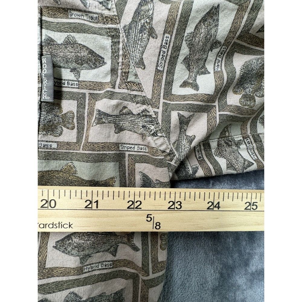 Woolrich Men's Shirt L Khaki Fish Print Long Sleeve‎ Button Up Outdoors 6380 - Picture 6 of 11
